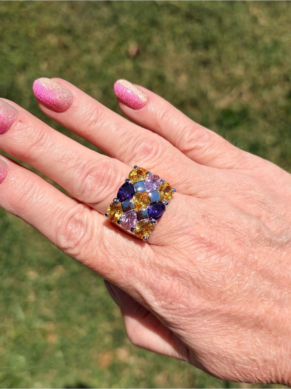 Camille Lucie Silver Multicolored Glass Stone Statement Ring